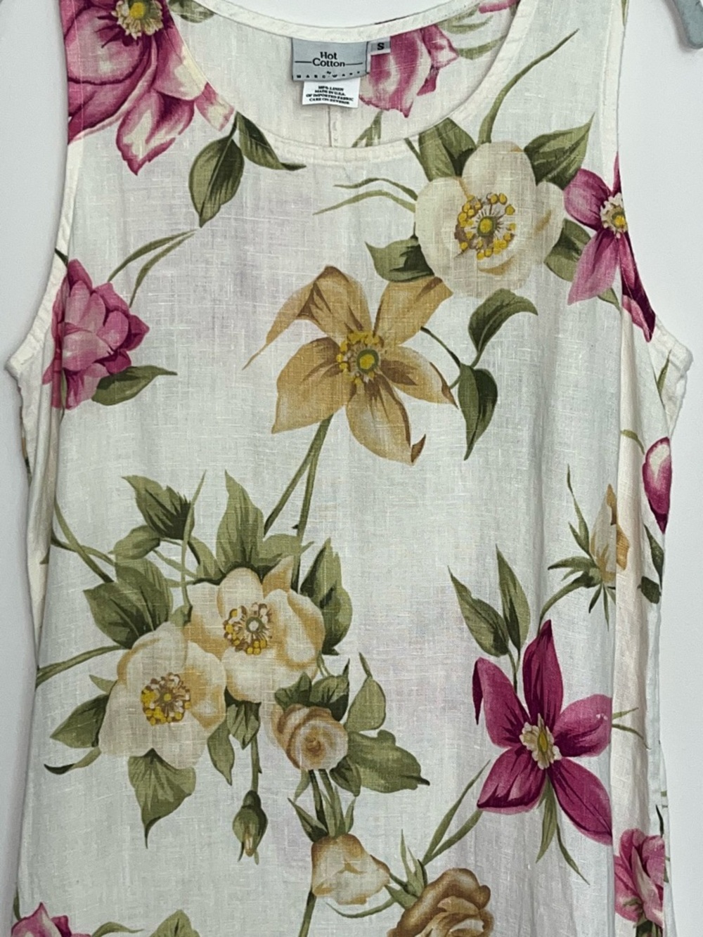 Hot Cotton 100% Linen Floral Sleeveless Maxi Dress Pink Multi Cottagecore S - Picture 8 of 11